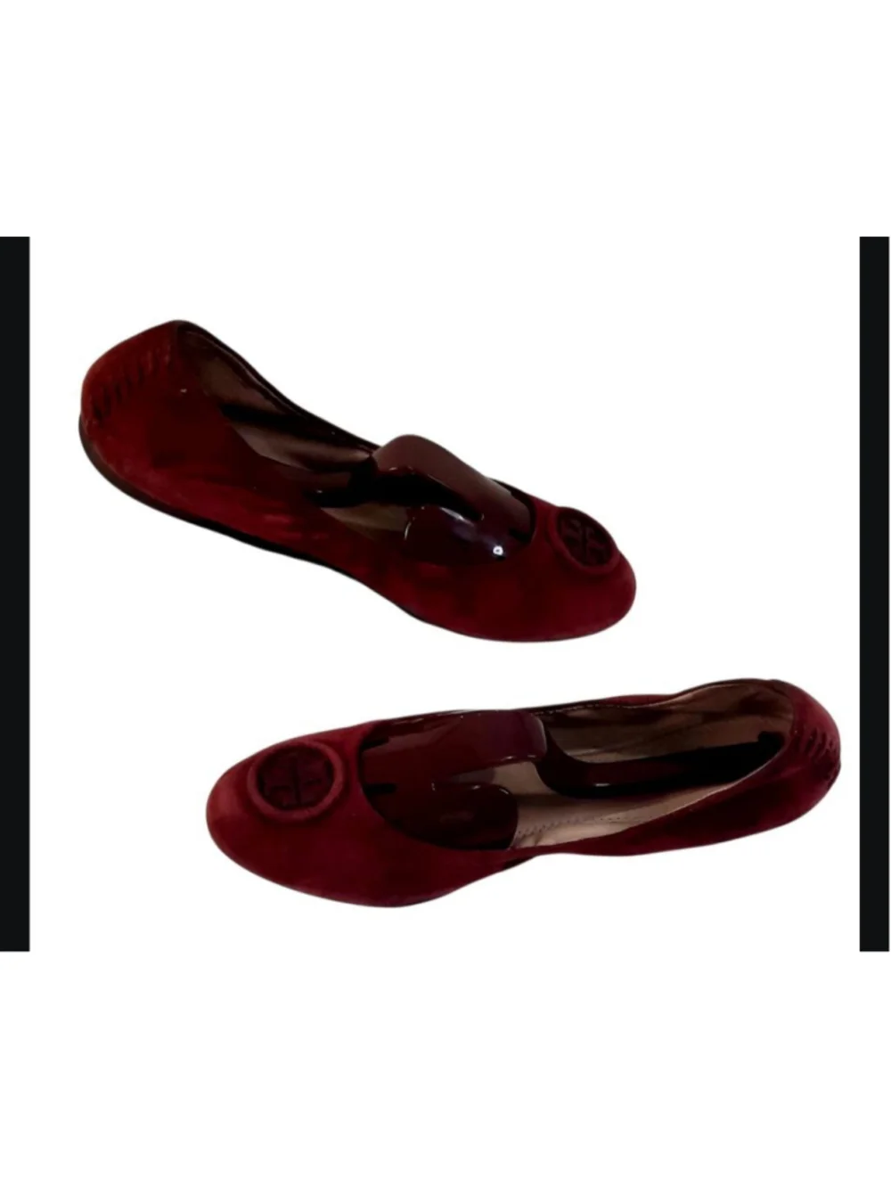 Tory Burch Allie Ballerina Flats Burgundy Logo Minnie Reva Suede Ballet Shoe 8.5